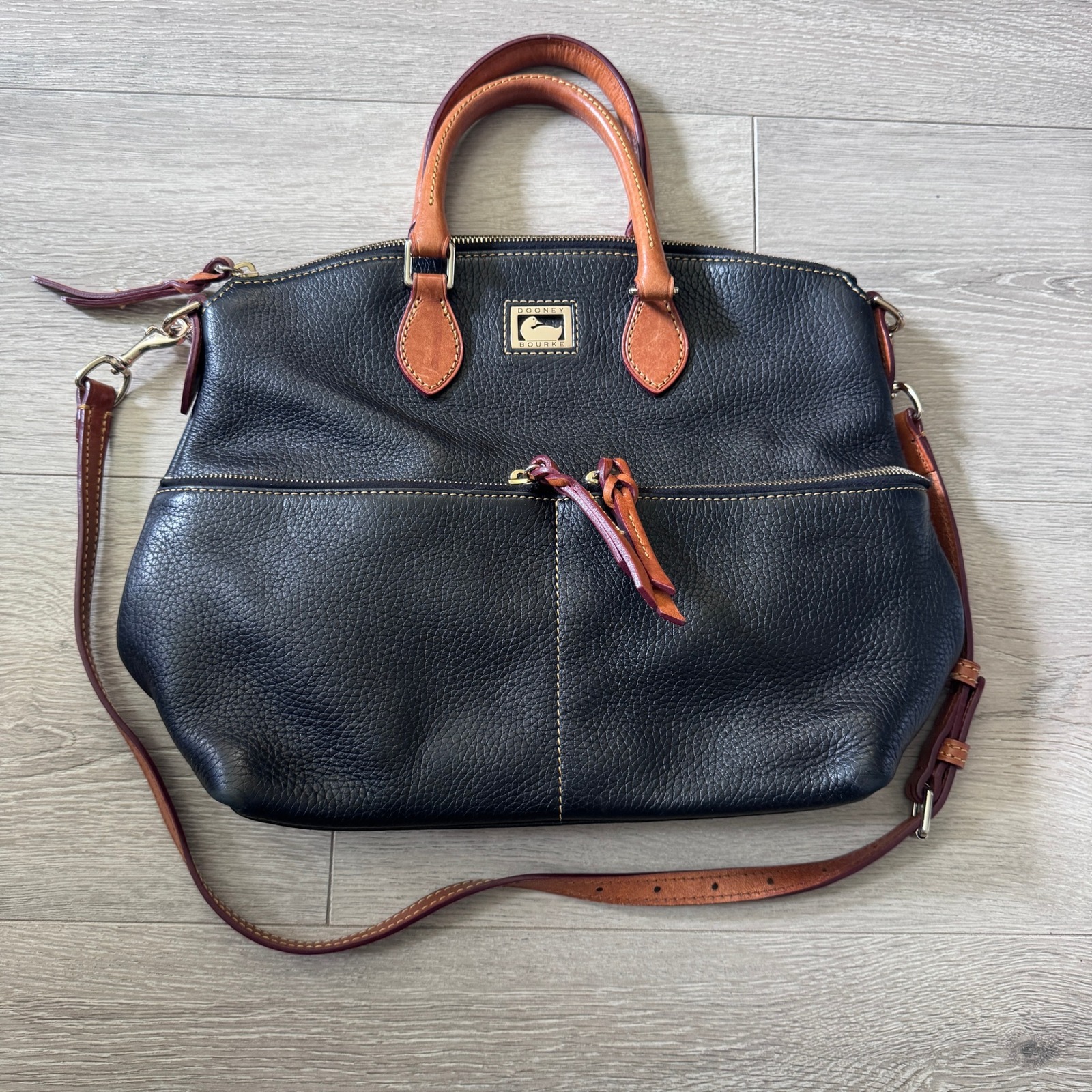 Dooney & Bourke Dillon Black Pebbled Leather Double Pocket Crossbody Bag Purse